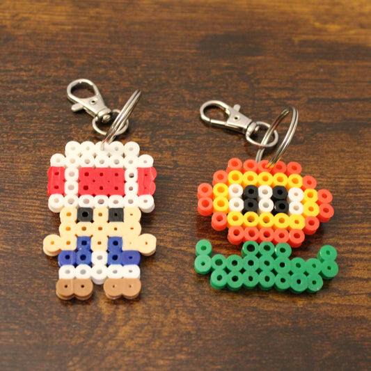 Toad and Fire Flower Perler Bead Keychains *2 Pack